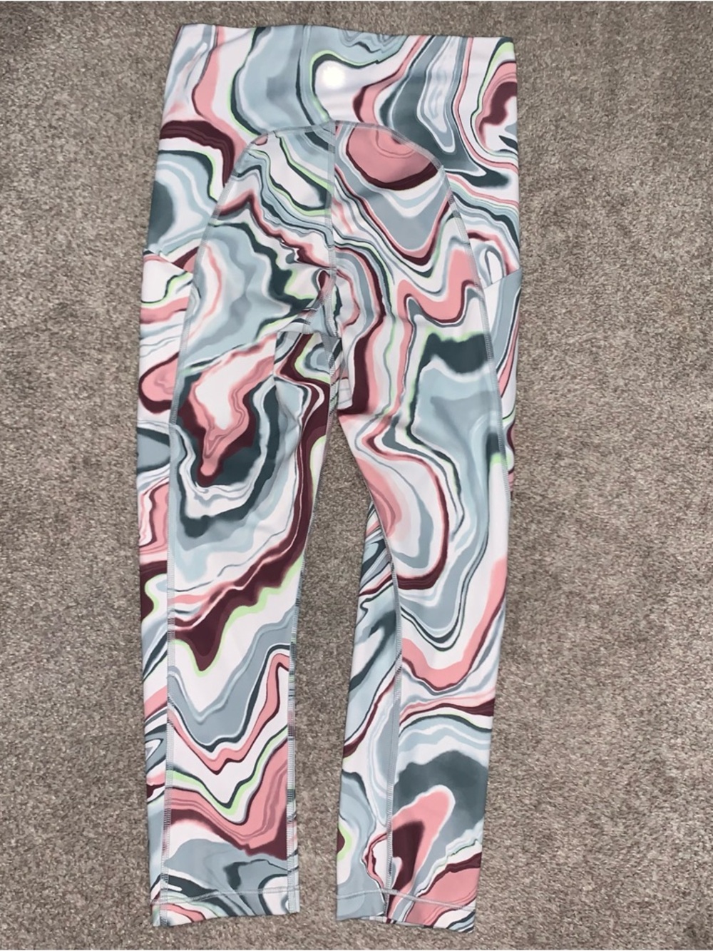Athleta Multi-Color Marble Print Leggings - Pink, Gray, Green - Picture 2 of 5